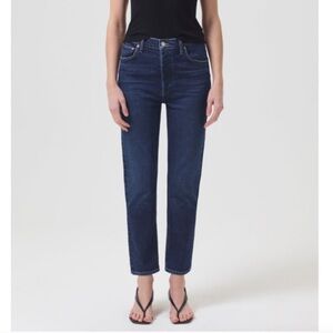 AGOLDE Riley Dark Wash High Rise Straight Leg Jeans